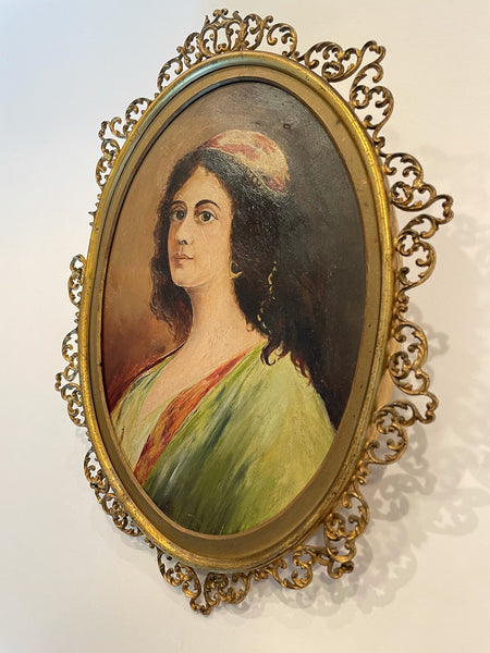 Alice Maude Barnes Florentine Girl Signed Portrait Painting On Panel