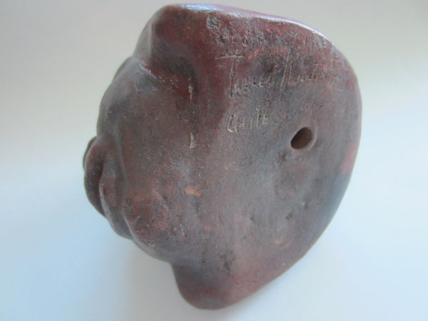 Terracotta Portrait Of Chile Ceramic Signed Figure Head
