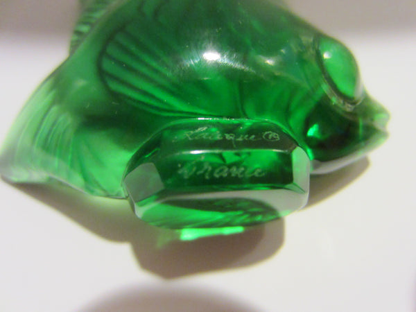 R Lalique France Miniature Crystal Signed Green Fish - Designer Unique Finds 