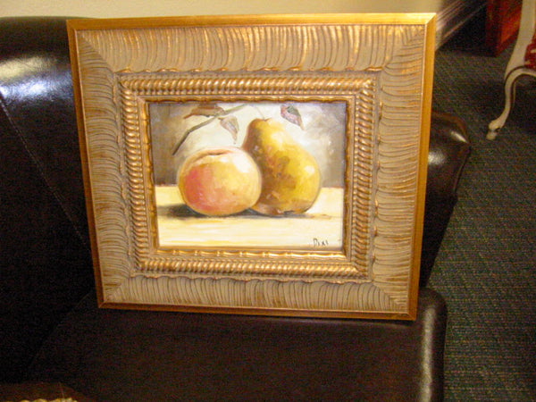 Still Life Fruits Oil On Board Signed Dixi Peach And Pair - Designer Unique Finds 