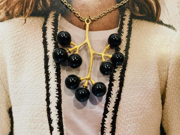 Black Onyx Cluster Statement Pendant Link Chain Necklace