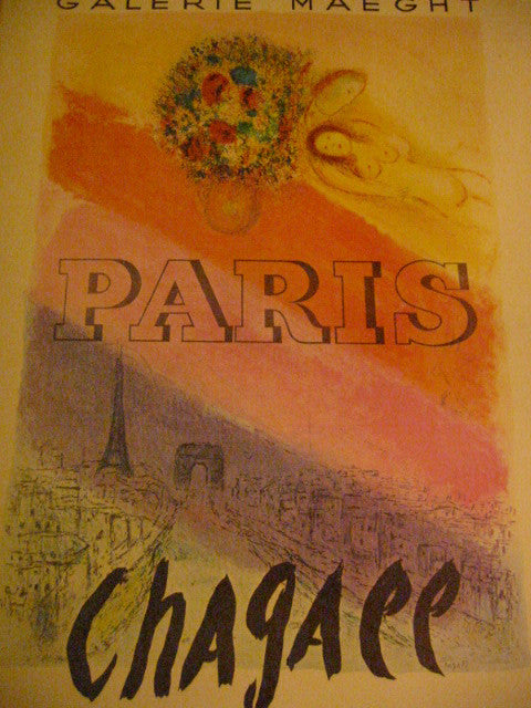 Paris Chagall Poster On Board Abstract Mid Century Vintage Museum Quality - Designer Unique Finds 