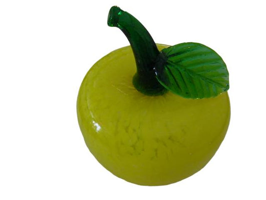 Yellow Glass Apple Green Stemmed Blown Paperweight - Designer Unique Finds 