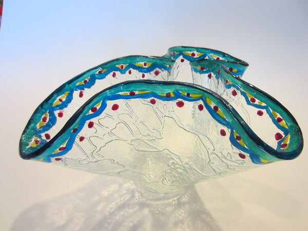 Handkerchief Studio Glass Vase Crackle Design Signed 