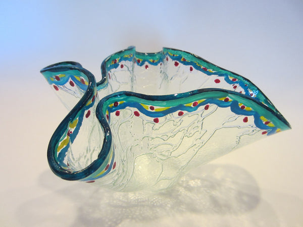 Handkerchief Glass Vase Crackle Design Signed by Artist
