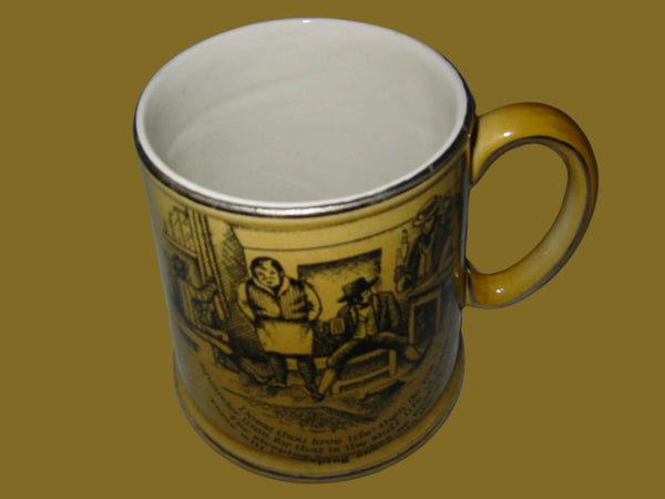 James Kent Staffordshire England Figurative Mustard Mug Scripted Bar Scene