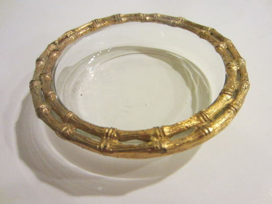 Bambo Style Ormolu Glass Round Dish - Designer Unique Finds 