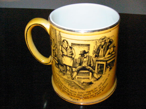 James Kent Staffordshire England Figurative Mustard Mug Scripted Bar Scene