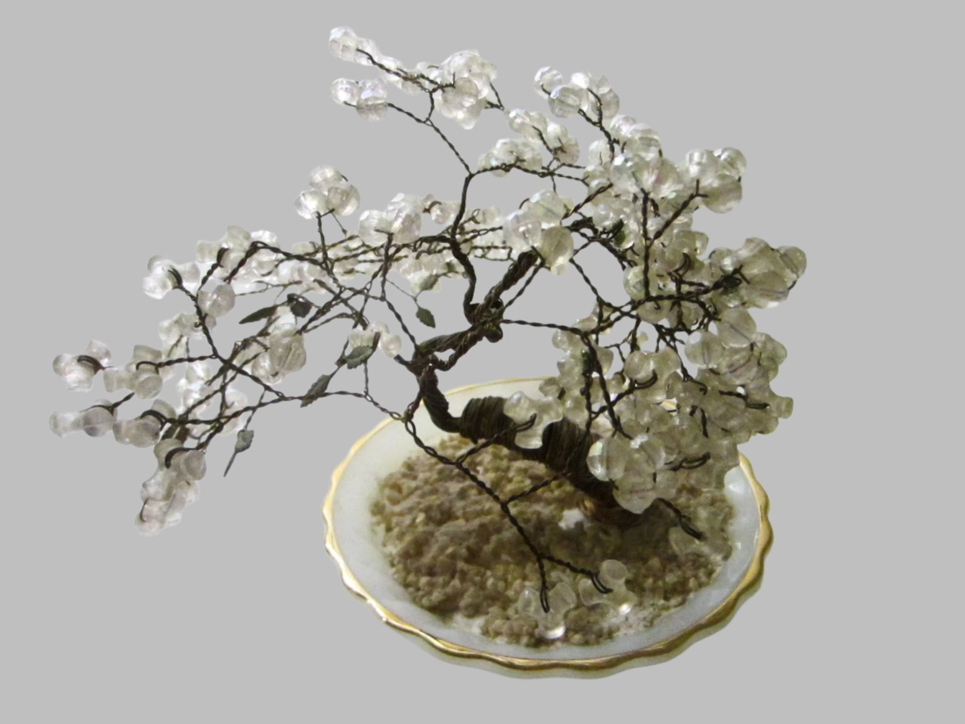Anchor Hocking Fire King Glass Bowl Beaded Tree Gold Rim 