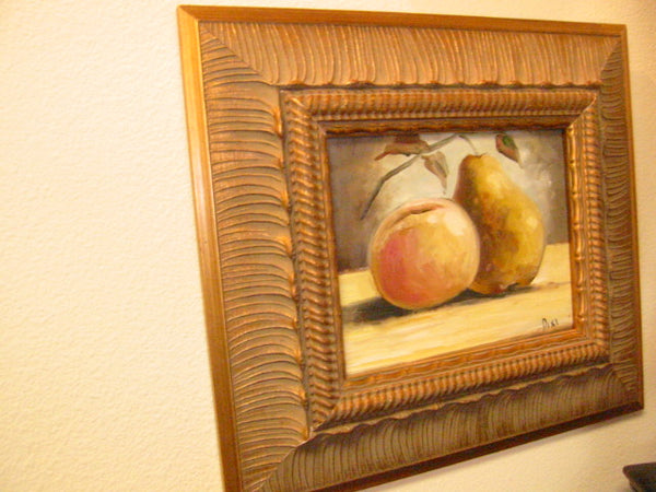Still Life Fruits Oil On Board Signed Dixi Peach And Pair - Designer Unique Finds 
