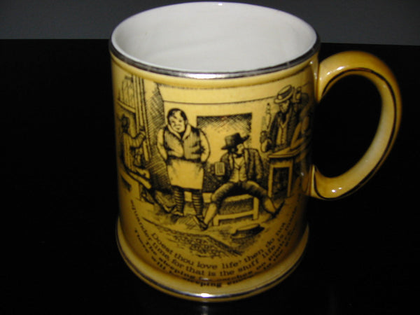 James Kent Staffordshire England Figurative Mustard Mug Scripted Bar Scene
