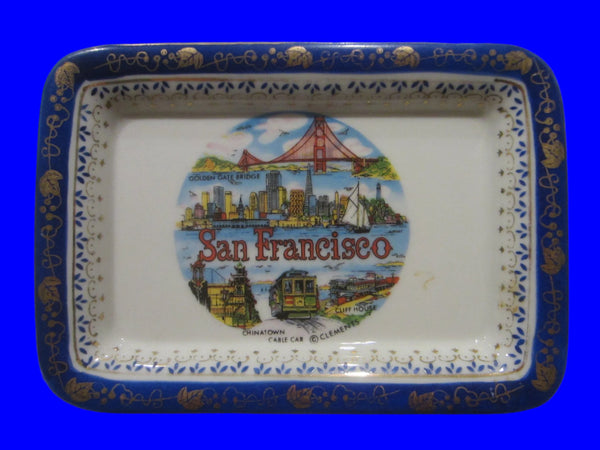 San Francisco City View Souvenir Tray Gilt Decorated Grapevine Border