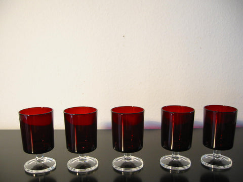 French Cordial Ruby Stem Glass Goblet Set - Designer Unique Finds 