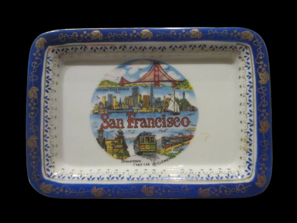 San Francisco City View Souvenir Tray Gilt Decorated Grapevine Border