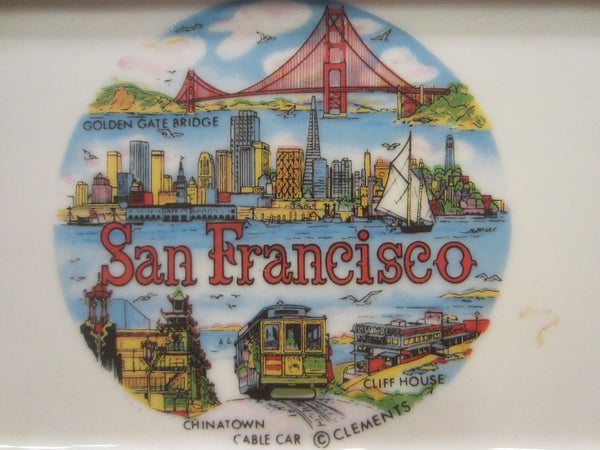 San Francisco City View Souvenir Tray Gilt Decorated Grapevine Border