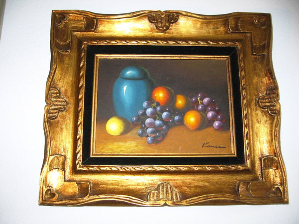 Kance Still Life Fruits Blue Jar Impressionist Oil On Canvas - Designer Unique Finds 