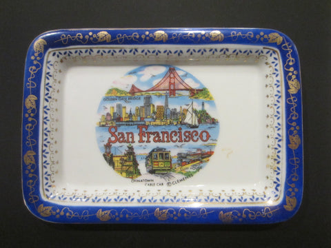 San Francisco City View Souvenir Tray Gilt Decorated Grapevine Border