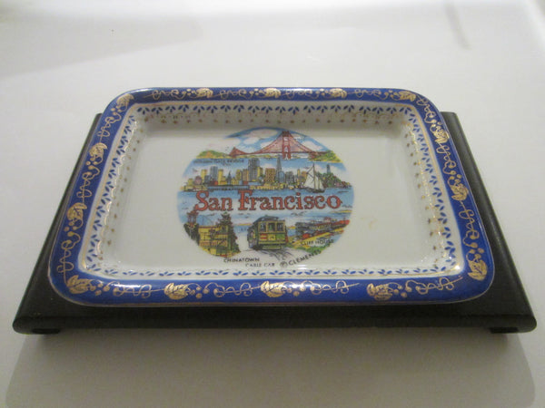 San Francisco City View Souvenir Tray Gilt Decorated Grapevine Border