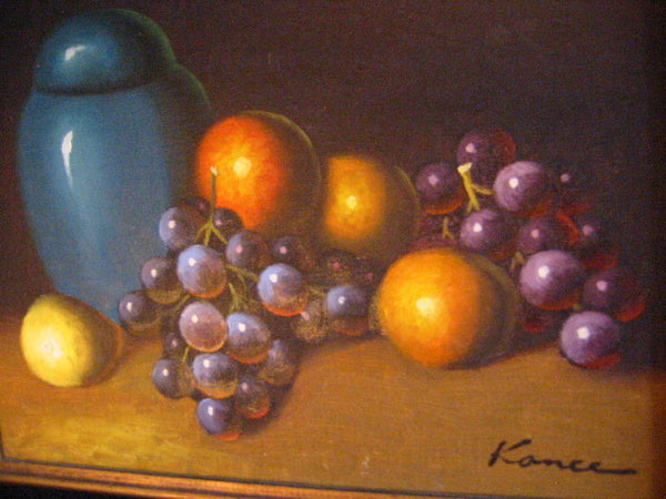 Kance Still Life Fruits Blue Jar Impressionist Oil On Canvas - Designer Unique Finds 