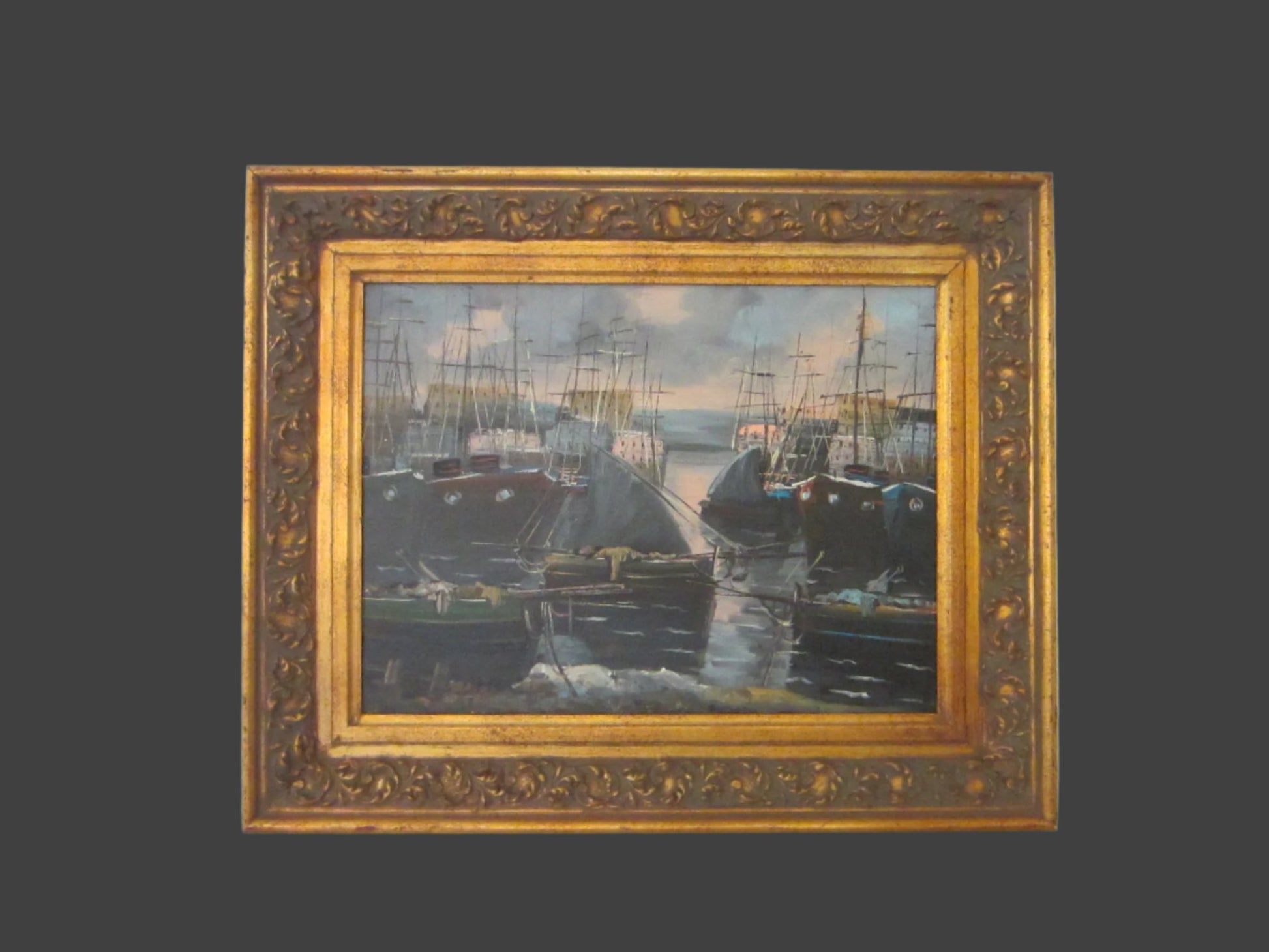 Impressionist Sail Boats Harbor Bay Nautical Signed Oil On Canvas