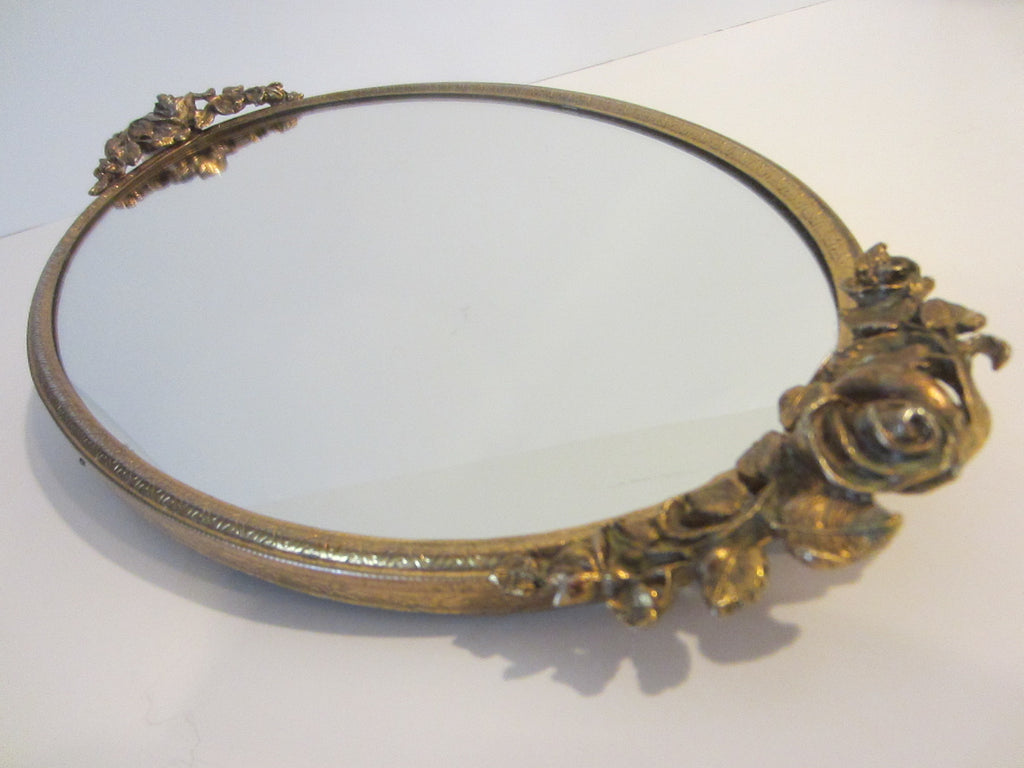 Rose Decorated Ormolu Mirror Mid Century Matson Style Vanity  display picture 1