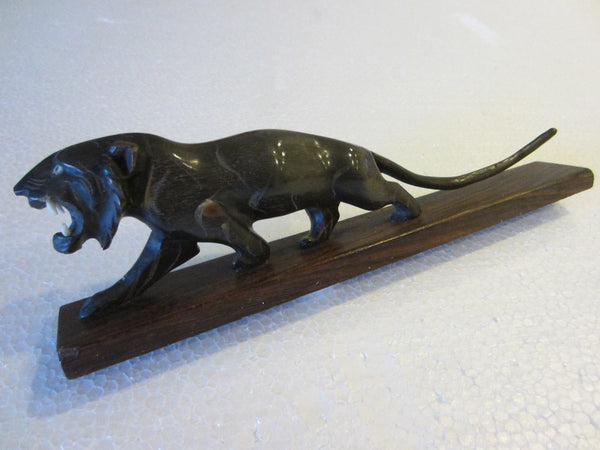Art Deco Roaring Panther Curved Horn Hand Decorated Wood Stand - Designer Unique Finds 
 - 5