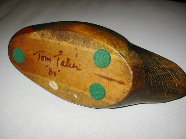 Tom Taber Signed Duck Decoy Hand Decorated Colored Wood Sculpture - Designer Unique Finds 