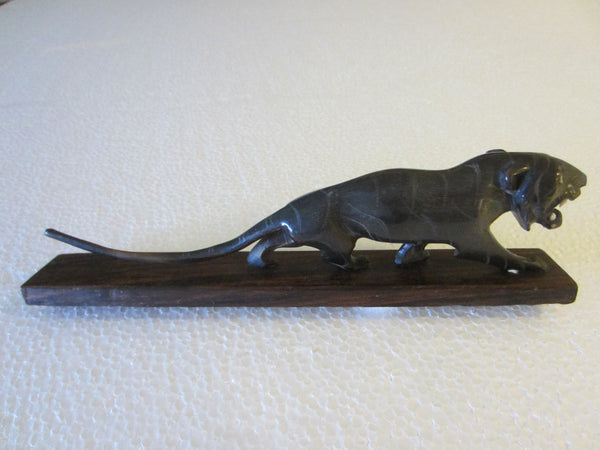 Art Deco Roaring Panther Curved Horn Hand Decorated Wood Stand - Designer Unique Finds 
 - 4