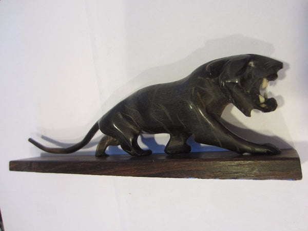 Art Deco Roaring Panther Curved Horn Hand Decorated Wood Stand - Designer Unique Finds 
 - 2