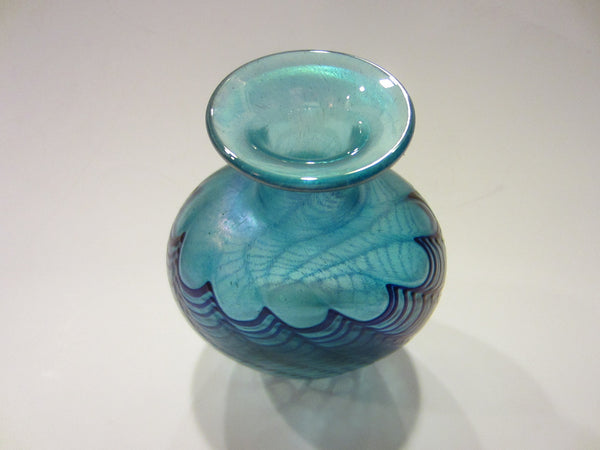 Robert Held Studio Glass Vase Iridescent Blue Signed - Designer Unique Finds 