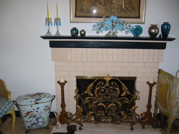 Antique French Tole Coal Scuttle Hand Painted Bronze Hardware