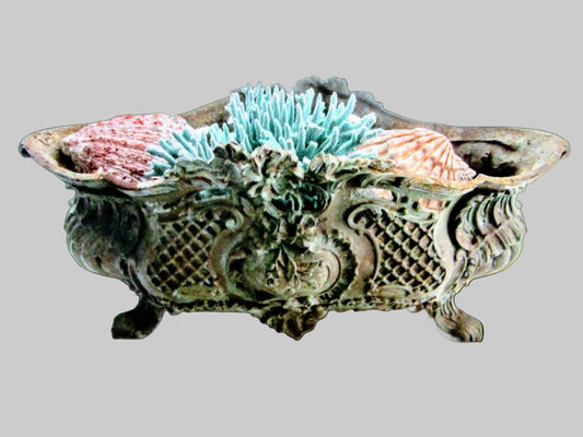 Rococo Verdigris Bronze French Jardiniere Centerpiece Floral Medallion