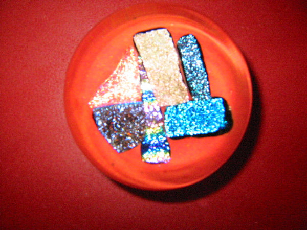 Rose Johnson Red Glass Paperweight Shimmer Gold Blue Specs Signed By Artist - Designer Unique Finds 