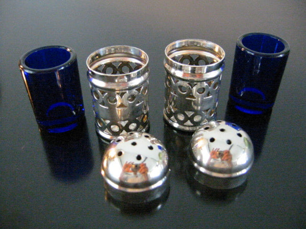 Apex English Silver Plate Filigree Cased Glass Salt Pepper Shakers - Designer Unique Finds 
 - 3