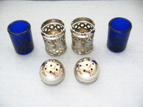Apex English Silver Plate Filigree Cased Glass Salt Pepper Shakers - Designer Unique Finds 
 - 2