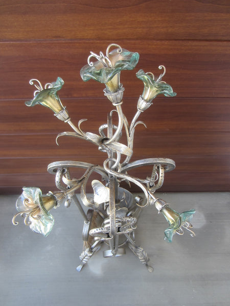 Janice Minor Design Wrought Iron Glass Amaryllis Fireplace Tool Set