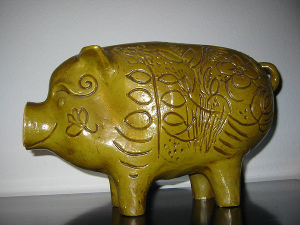 California Ceramic Bank Cork Stopper Floral Pig Signed Pottery - Designer Unique Finds 
 - 3