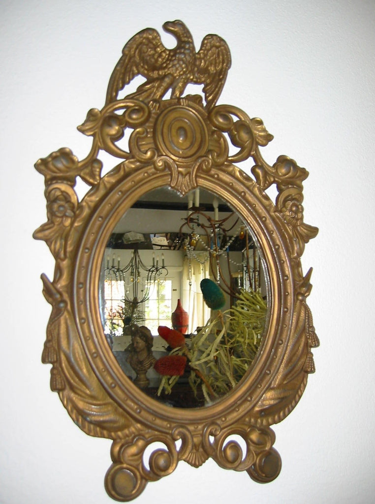 Colonial Empire Bronze Mirror Eagle Crest Tassel Decoration - Designer Unique Finds 
 - 1