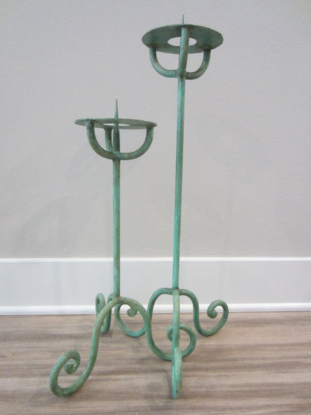 Modern Sea Green Tole Tripod Design Candleholders