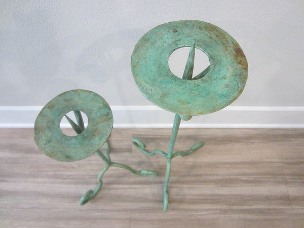 Modern Sea Green Tole Tripod Design Candleholders