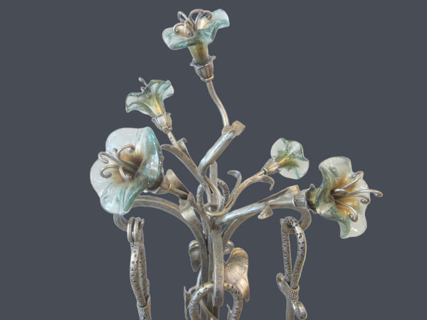 Janice Minor Design Wrought Iron Glass Amaryllis Fireplace Tool Set