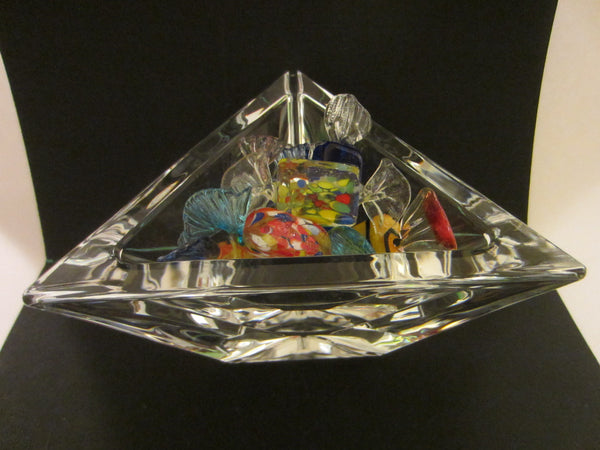 Orrefors Hand Cut Triangle Crystal Bowl - Designer Unique Finds 