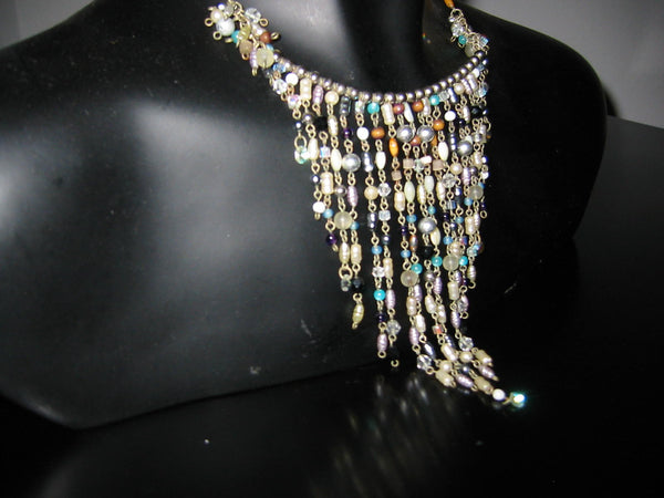 Folk Art Choker Necklace Fresh Water Pearls Wire Drops - Designer Unique Finds 
 - 6
