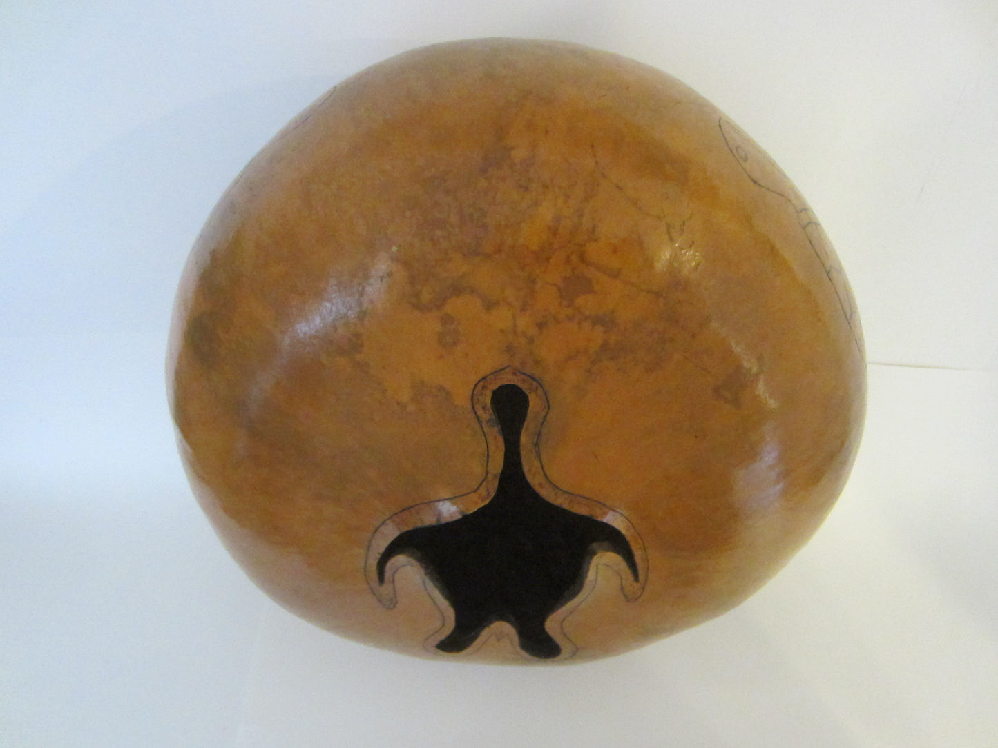 Sea Turtle Gourd Figurative Vessel Signature Hand Carving Bowl