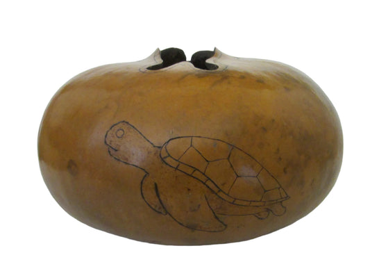 Sea Turtle Gourd Figurative Vessel Signature Hand Carving Bowl