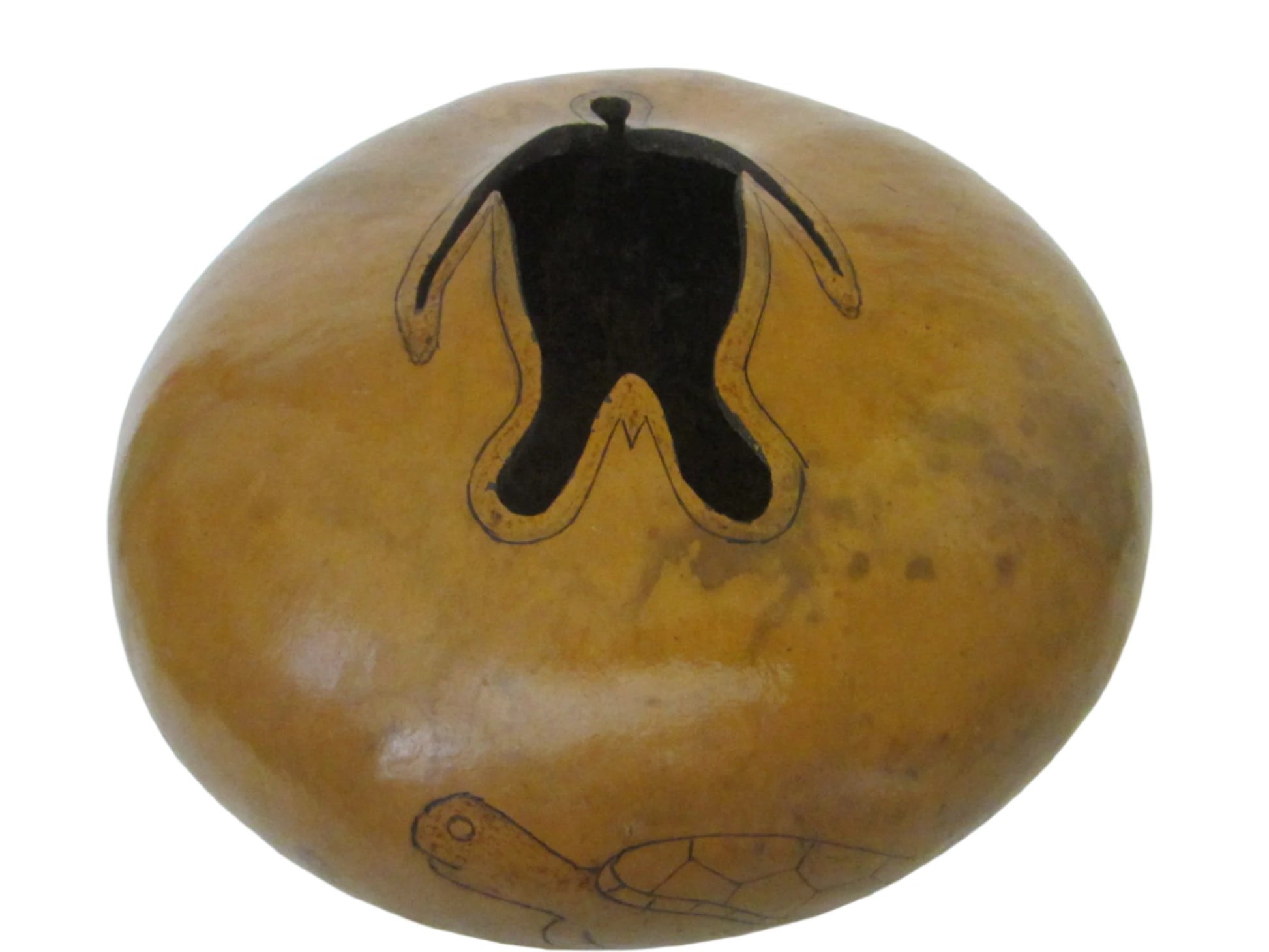 Sea Turtle Gourd Decorative Vessel Signature Hand Carving Bowl
