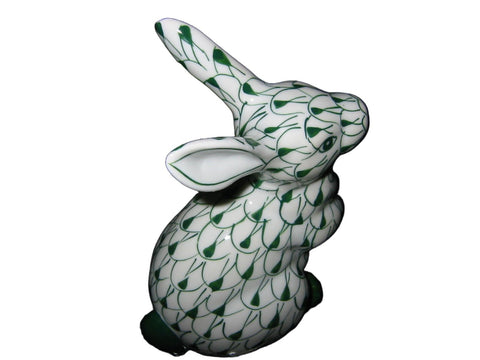 Herend Style Green White Hand Painted Porcelain Rabbit Figurine - Designer Unique Finds 
 - 1