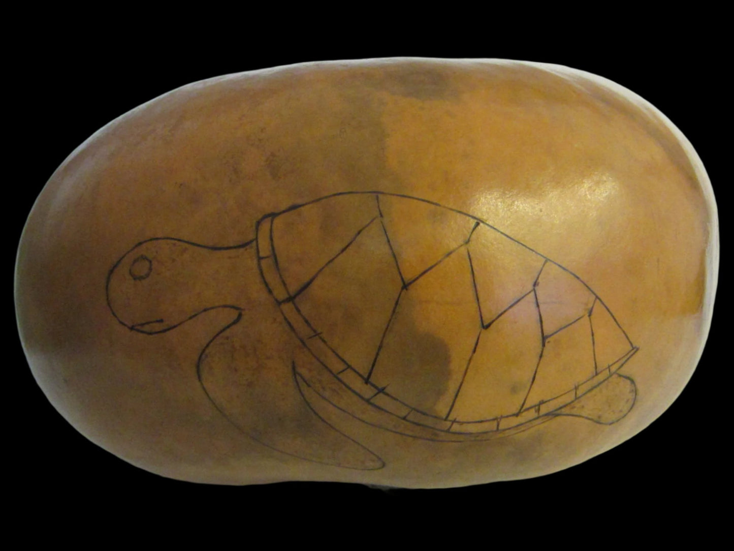 Sea Turtle Gourd Figurative Vessel Signature Hand Carving Bowl