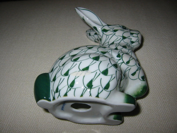 Herend Style Green White Hand Painted Porcelain Rabbit Figurine - Designer Unique Finds 
 - 4