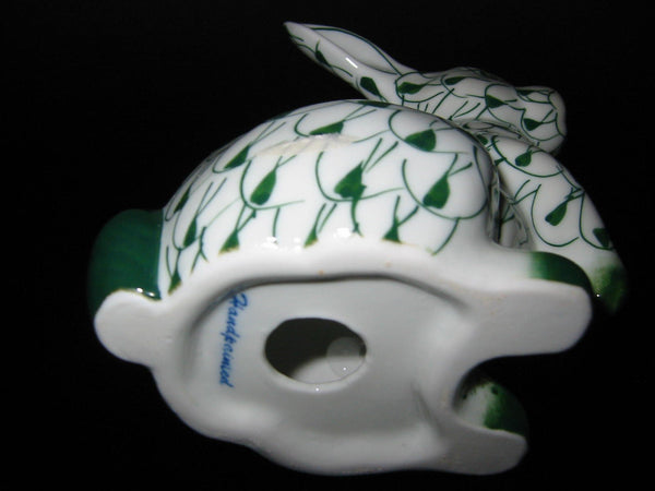 Herend Style Green White Hand Painted Porcelain Rabbit Figurine - Designer Unique Finds 
 - 2